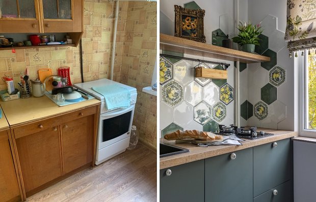 Как подарили вторую жизнь кухне в унылой двушке 44 м² (фото до и после)